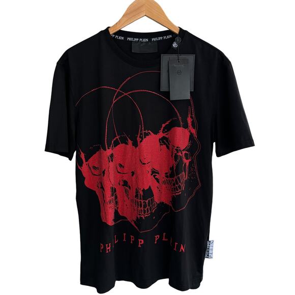 Philipp Plein Homme Limited Edition Skull‎ T-Shirt Black Red Size 3XL NWT - Picture 1 of 13